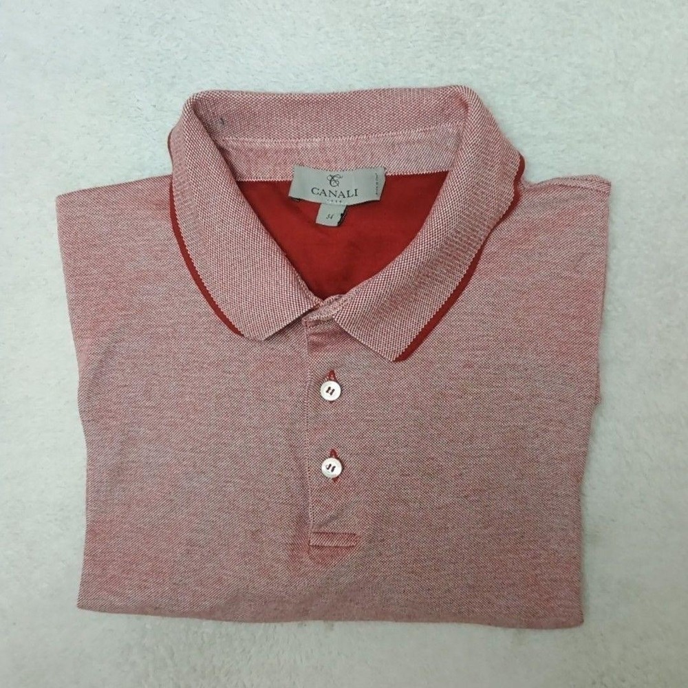 Canali Pink Red Trim Polo Shirt